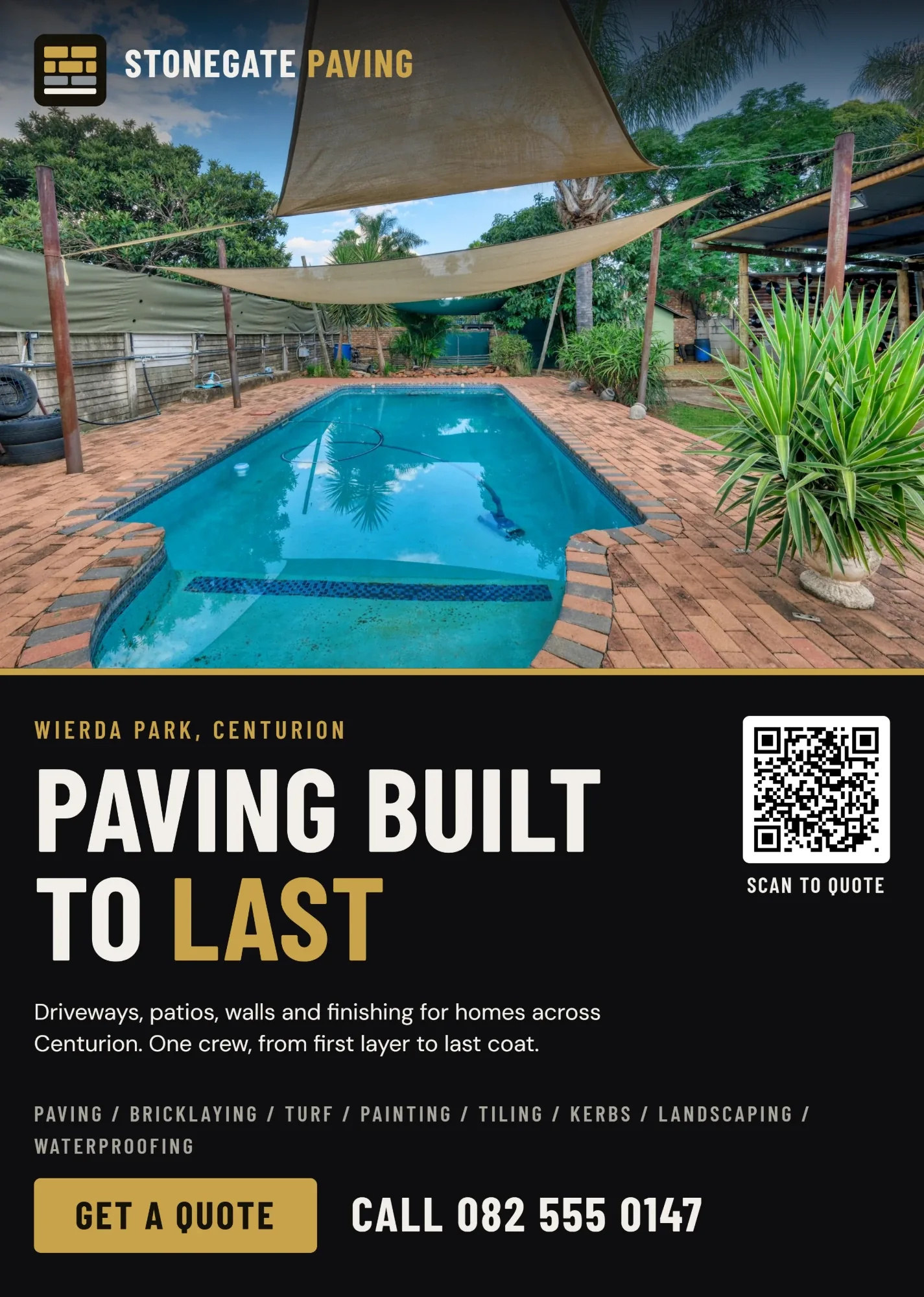 Stonegate Paving flyer: Paving built to last, Wierda Park, Centurion